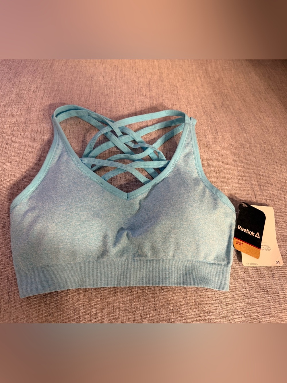 Reebok Women's Seamless Front Interest Sports Bra - Small - NWT - Heather Blue